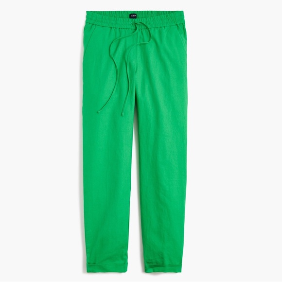 J.Crew Linen Blend Drawstring Pants 16 Bright Kelly Green Pull On Elastic Waist - Picture 1 of 10